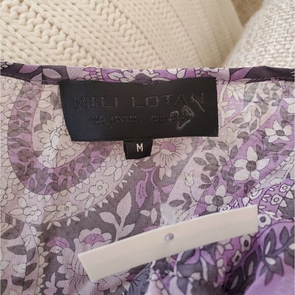 Nili Lotan Acadia Paisley Silk Blouse size Medium in Purple-  NEW - Picture 10 of 11